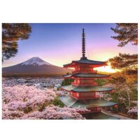 Puzzle 1000 - Hora Fuji pohľad na kvitnúce stromy