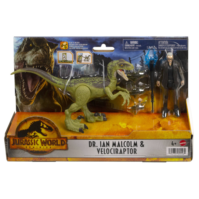 Jurassic World - Dinosaurus s figúrkou Dr. Ian Malcoml & Velociraptor