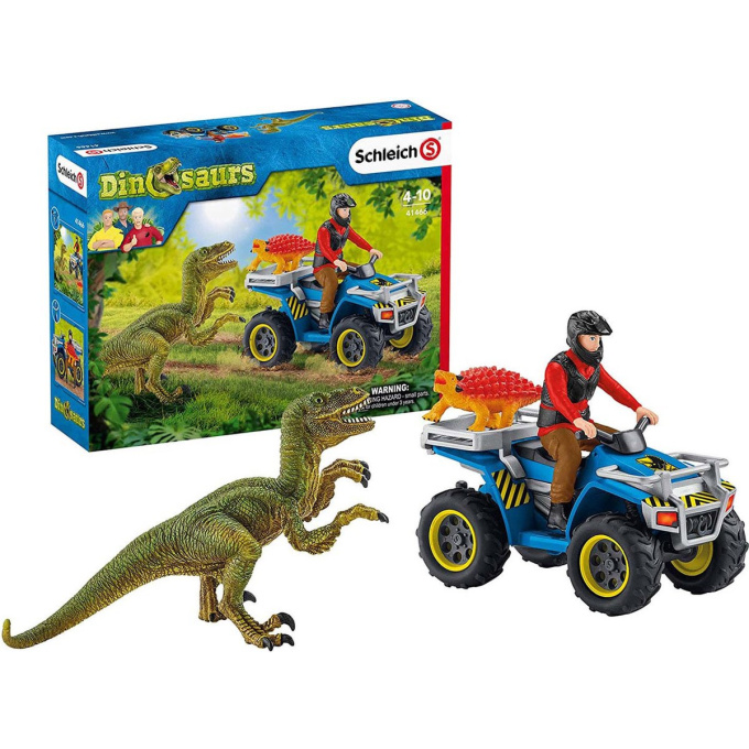 Schleich Dinosaurs – Velociraptor a štvorkolka s figúrkou 41466