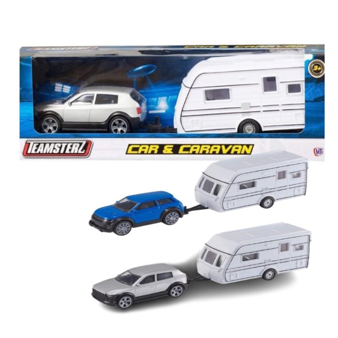Kovové auto s karavanom