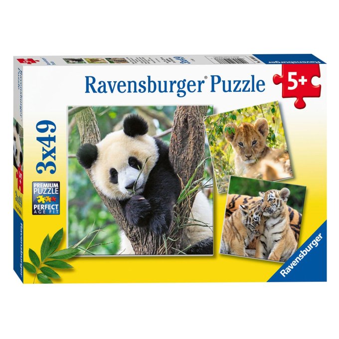 Puzzle 3x49 - Panda, tiger a lev