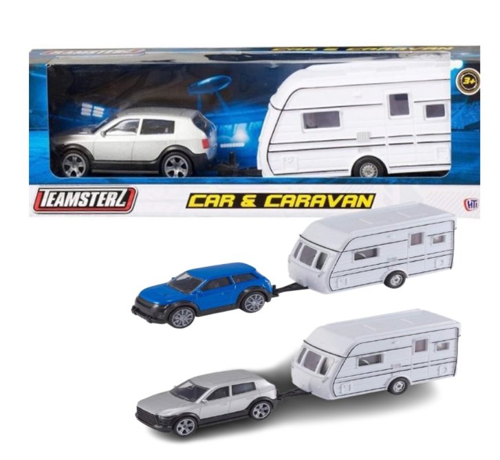 Kovové auto s karavanom